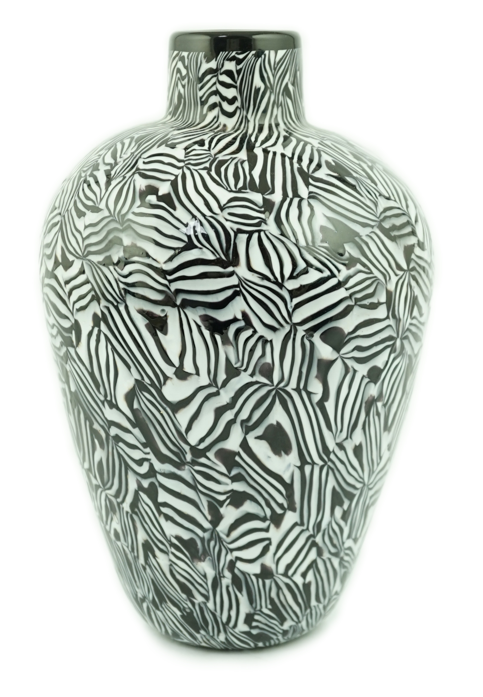 Vittorio Ferro (1932-2012) A Murano glass Murrine vase, in black and white, unsigned, 25cm, Please note this lot attracts an additional import tax of 20% on the hammer price